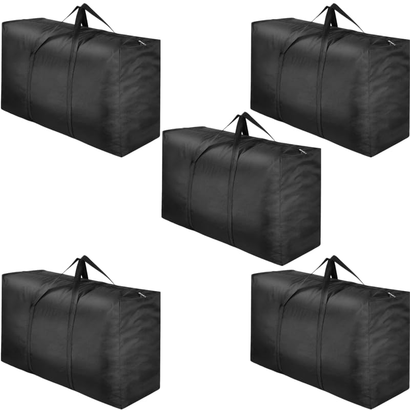 Circle M 110L Large Clothes Storage Bag Cotton, Sturdy Zipper, Storage Bags for Blankets and Clothes, Under Bed Storage Box - Set of 5 - Black