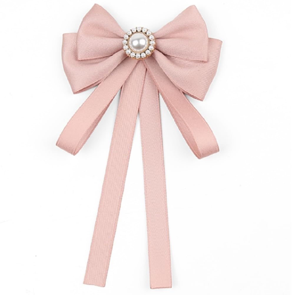 Silver plated women's blouse bow brooch with faux pearls and rhinestone, suitable for daily wear, dating, party and so on
