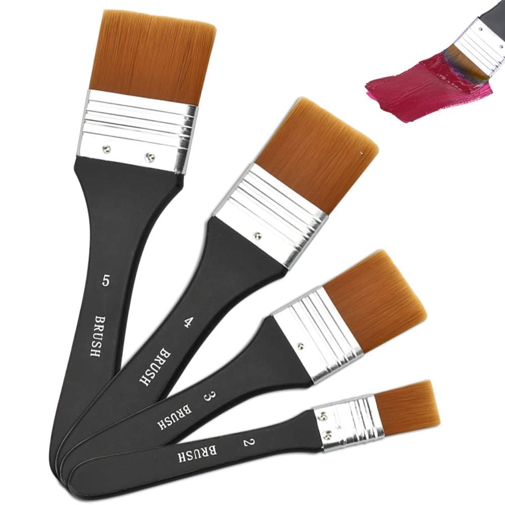 Professional Paint Brush Set, Tool Brush Flat Paintbrush Home Repair Tools, for Acrylic, Oil, Watercolor, and Gouache (20/30/40/50mm)4 Pack