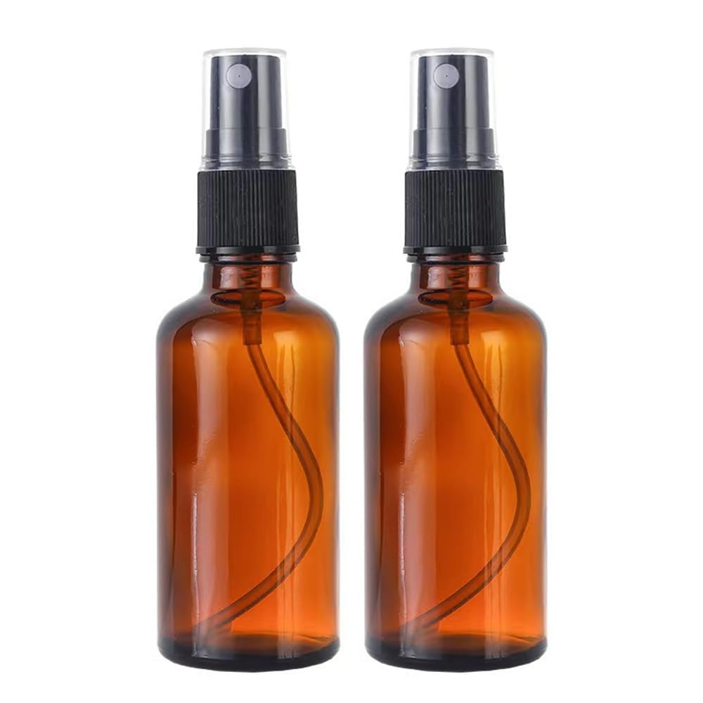 2 PCS 100ml Amber Glass Spray Bottles ，Refillable Fine Mist Sprayers for Essential Oils, Aromatherapy & Cleaning with 2 Atomizer Pumps & Leak-Proof Gaskets