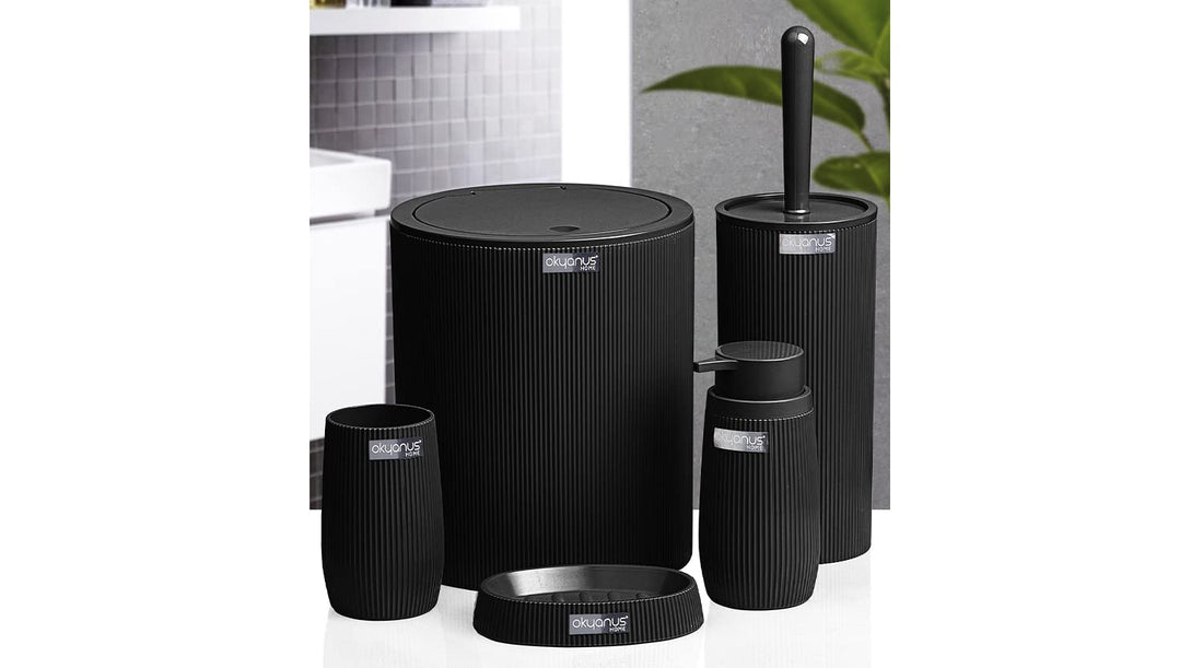 Okyanus 5-Piece Bathroom Set – Round Striped Black, 36GCL-OKY-478-S