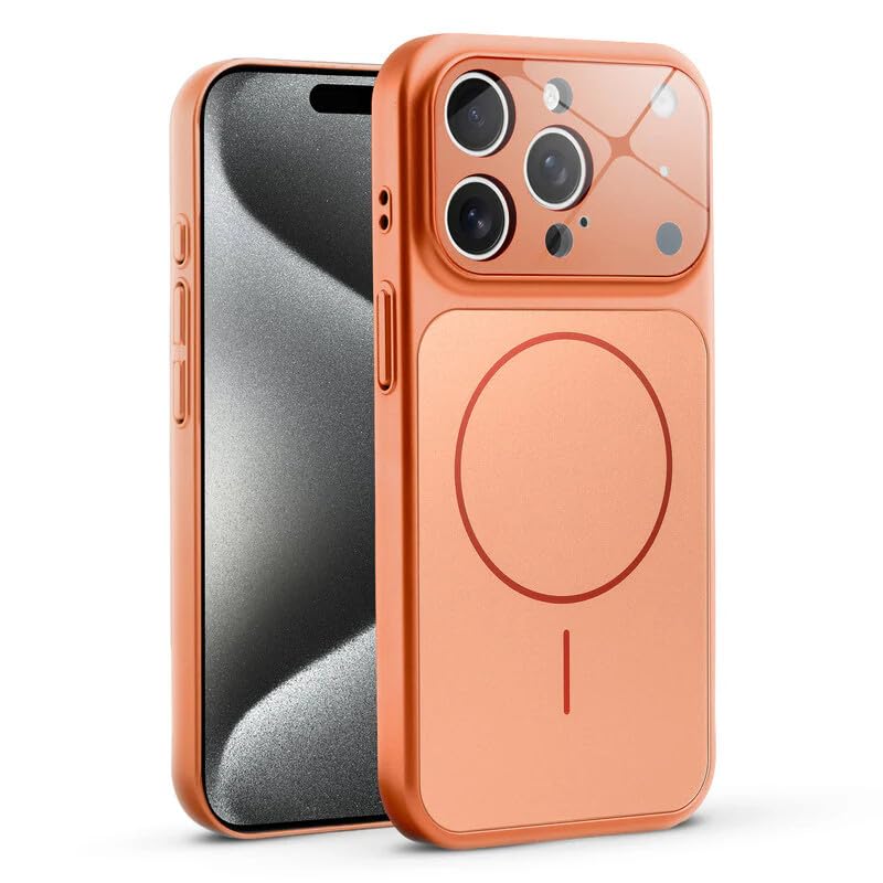 Nopatia Luxury Designed for iPhone 17 Pro Max Case (6.9 Inch) Compatible with MagSafe Built-in Lens Protector Fiberglass Matte Anti-Fingerprint Shockproof Protective Cover (Orange)