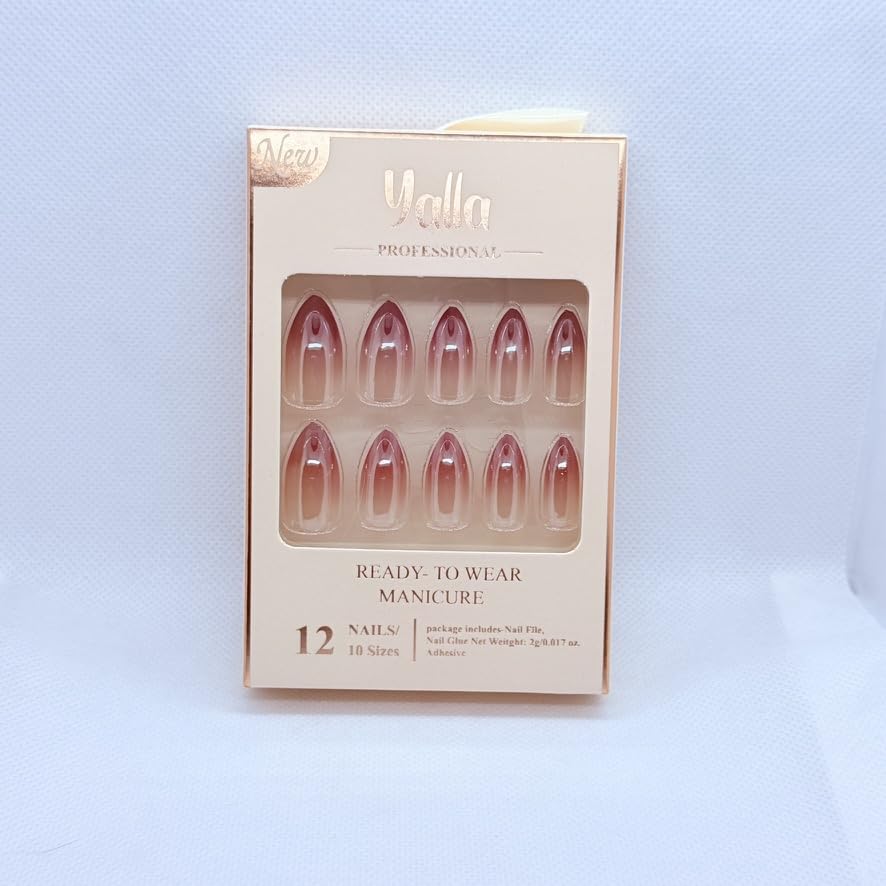 Glossy Ombre Press On Nails for Women – Reusable Artificial Fake Nails – Stick On Salon Style Manicure (Chrome Ombre Dark Red)