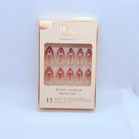 Glossy Ombre Press On Nails for Women – Reusable Artificial Fake Nails – Stick On Salon Style Manicure (Chrome Ombre Dark Red)