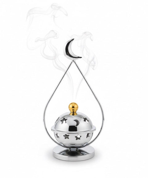 Incense Burner Metal Silver Crescent Star Design Home Decor Arabic Islamic Style Aromatherapy Holder Gift (large1, 1, piec)