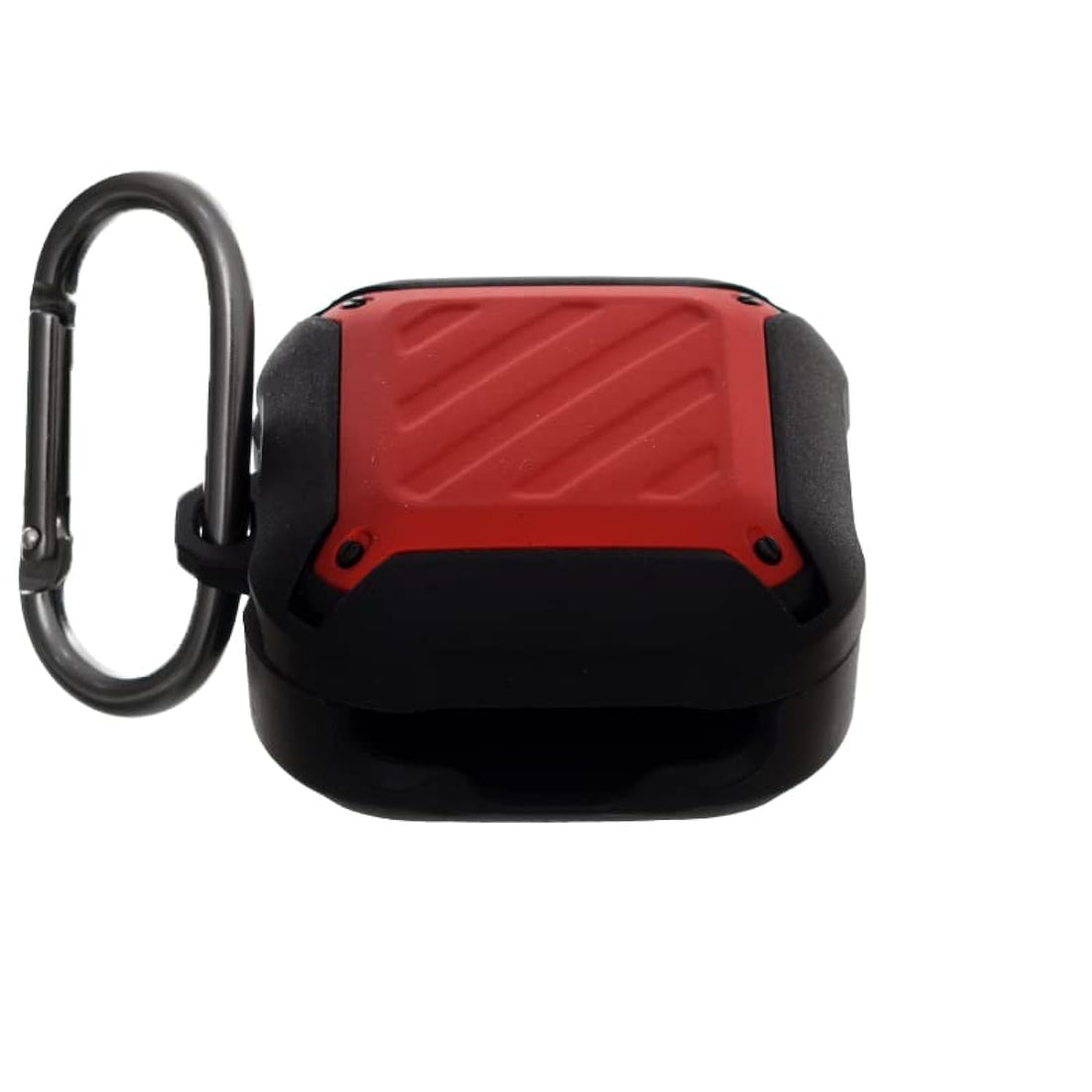 2 IN 1 Silicone Square Airpods Case With Shock Proof Edge And Metal Hanger For Buds Live - Black Red