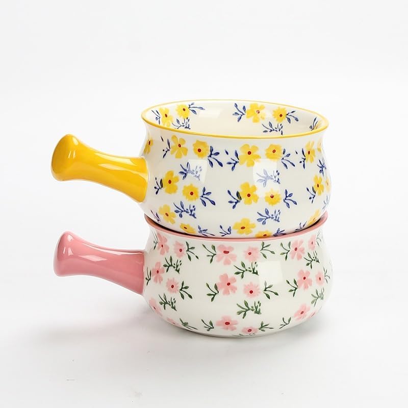 Porcelain Casserole Dish with Floral Pink Design and Handle, Heat Resistant Ceramic Baking and Serving Bowl, Elegant Kitchen Serveware for Oven to Table Dining and Home Presentation