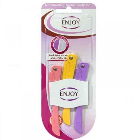 ENJOY Razor Blades for Face, Body and Eyebrows, 3 Pieces, Assorted Colors, Soft Shave Guard - Imported