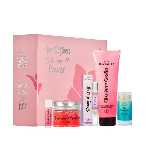 Skin Love Kit - Strawberry Smoothie - Body Lotion + Foot Balm + Nail & Cuticle Oil + Lip Balm + Lip Scrub Set