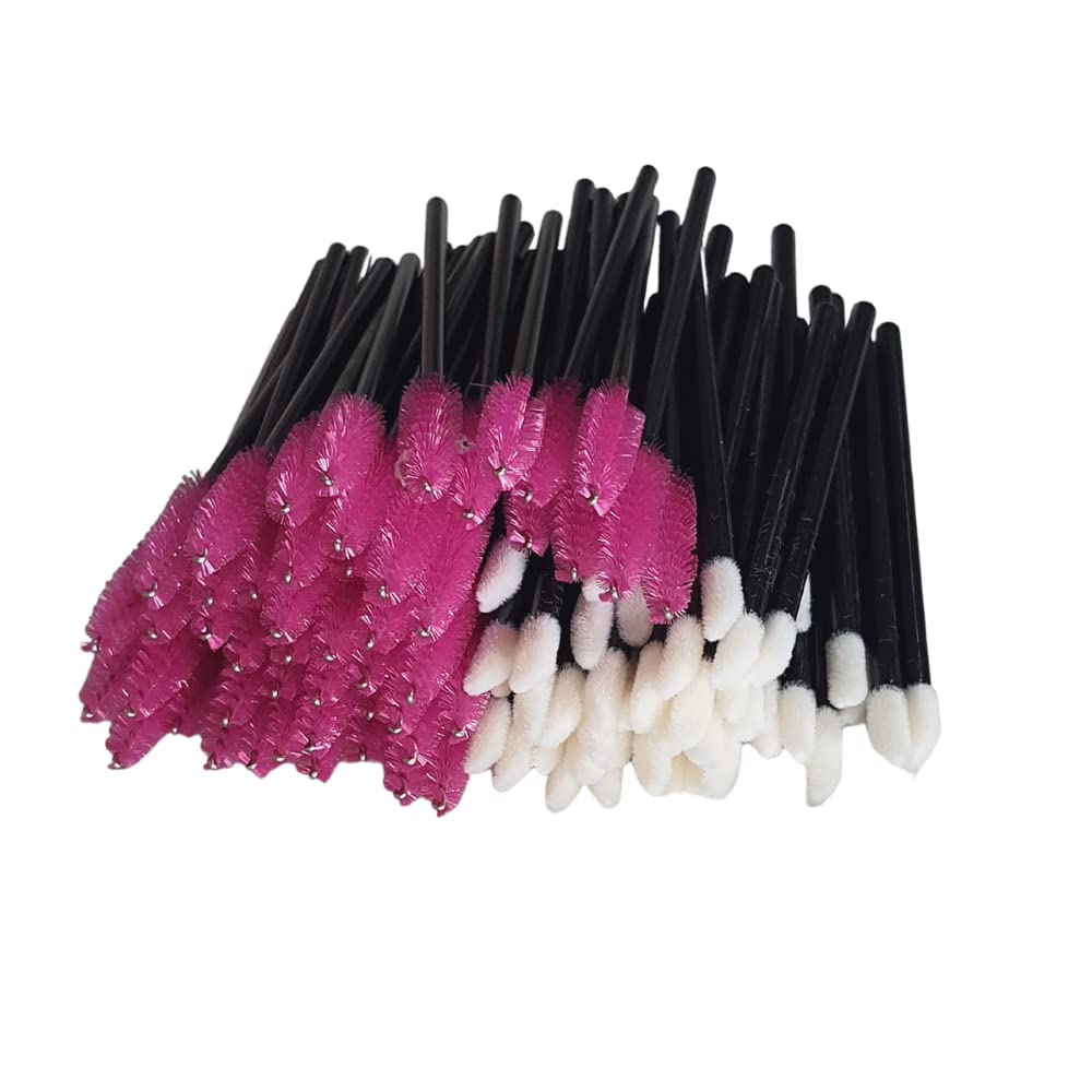 TATORERA 200 Disposable Mascara Wand Spoolies and Lip Brushes, Lipstick Lipgloss Applicator for Eyebrow Eyelash Extension Makeup Kits (Pink)