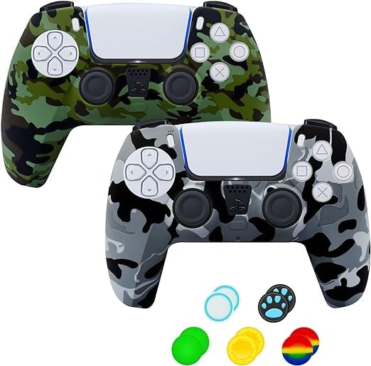 PS5 Controller Skins Anti-Slip Silicone Cover Case for PS5 Controller, 2 Pack Army Grey Green with Joystick Protectors