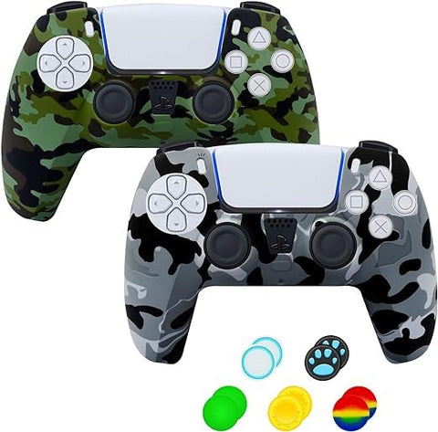 PS5 Controller Skins Anti-Slip Silicone Cover Case for PS5 Controller, 2 Pack Army Grey Green with Joystick Protectors
