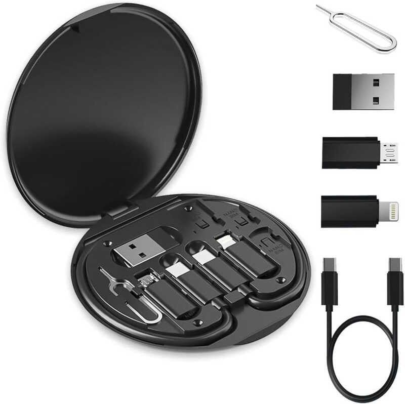 USB Adapter Kit Cable Card Storage Box Charging Multi Type to Lightning Micro Type Data Transfer Travel Slot Used as Phone Holder