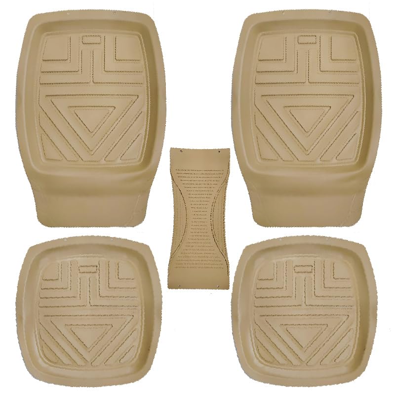 KaberMisr 2020 Front and Rear Car Floor Mats - Non-Slip Rubber - Suitable for All Cars (Beige, Set of 5 Pcs, Code:8966)