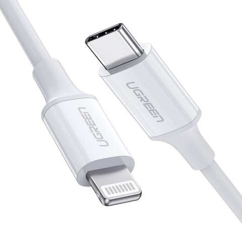 UGREEN Rubber Shell Charging And Data Transmittion Cable (3A -1M), USB-C To Lightning PD Plug Compatible With Apple iPhone iPad Airpods - White