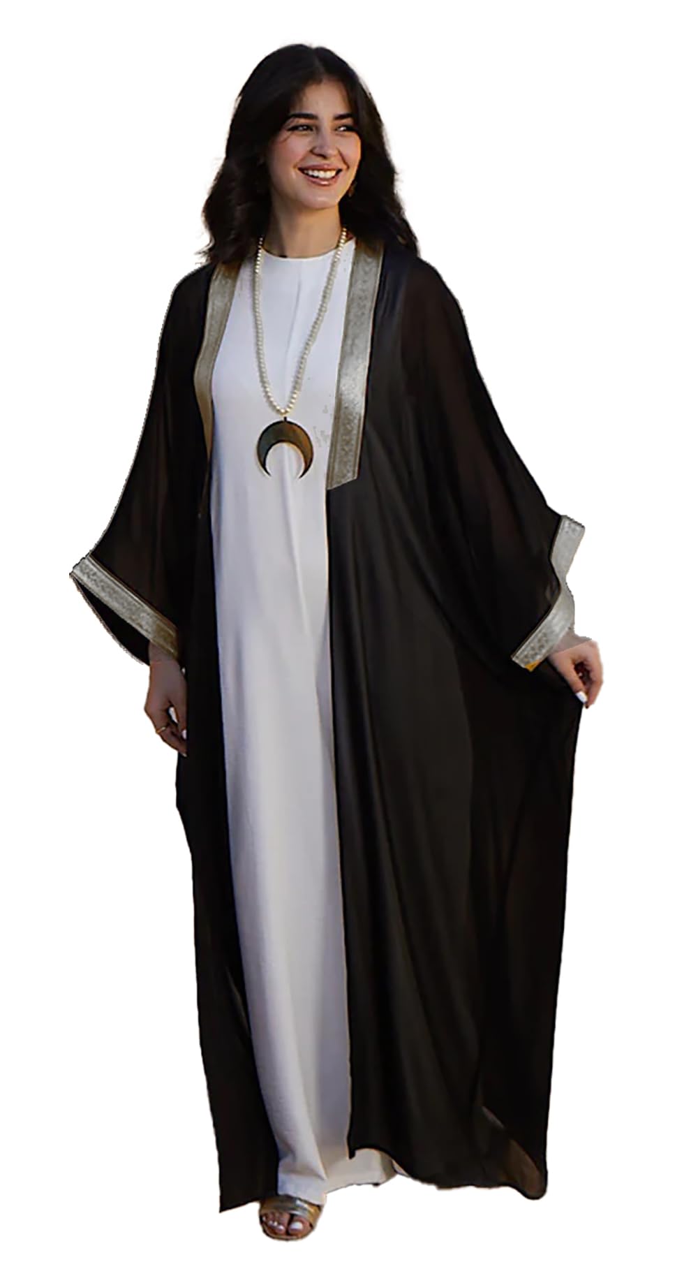 Sunset Ramadan Chiffon Abaya Kaftan Kimono Bisht inlaid with Jubeir