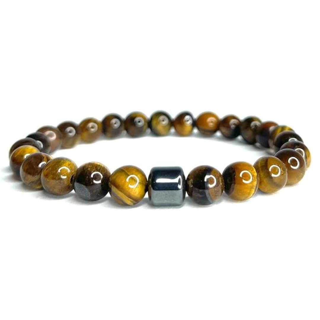 Tiger's Eye and Hematite Natural Stone Bracelet with 8 mm Beads – Unisex Elegant Jewellery – Gift Brand for Men and Women Sophisticated and Powerful, Unique, Stone, Tiger's eye