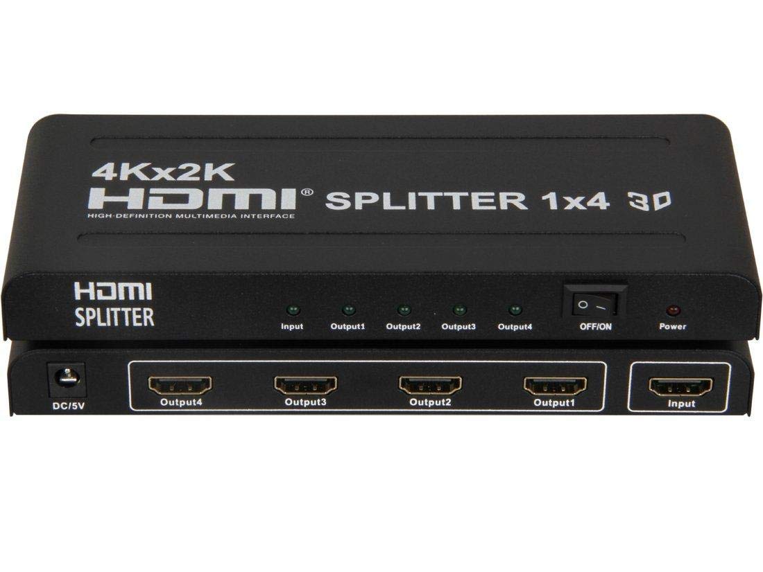 Snowmokee HDMI Splitter, Mini 4 Port 1x4 Support 3D HD 1.3 Up to 1080P 1 Input, 4 Output Amplifier and Adapter