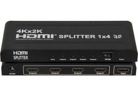 Snowmokee HDMI Splitter, Mini 4 Port 1x4 Support 3D HD 1.3 Up to 1080P 1 Input, 4 Output Amplifier and Adapter