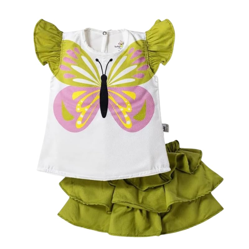 Baby Shoora Girls Sleeveless T-Shirt&Skirt Printed Butterfly Sleeveless T-Shirt&Skirt (pack of 1)