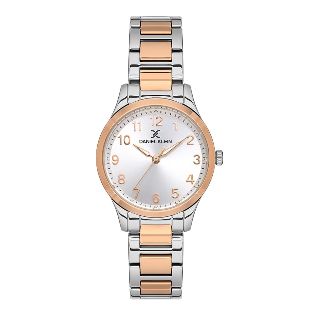 Daniel Klein DK.1.13497-4 Analogue Wrist Watch for Women, 30 mm Case Diameter, White/Silver/Rose Gold