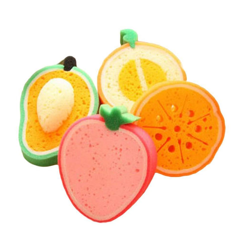 Cute Fruit Shaped Bath Sponges & Baby Bath Tools Set - Includes 4 Pieces Bath Bomb Cleaning Sponge and Exfoliating Brushes, Get It Now by 床 Catkit