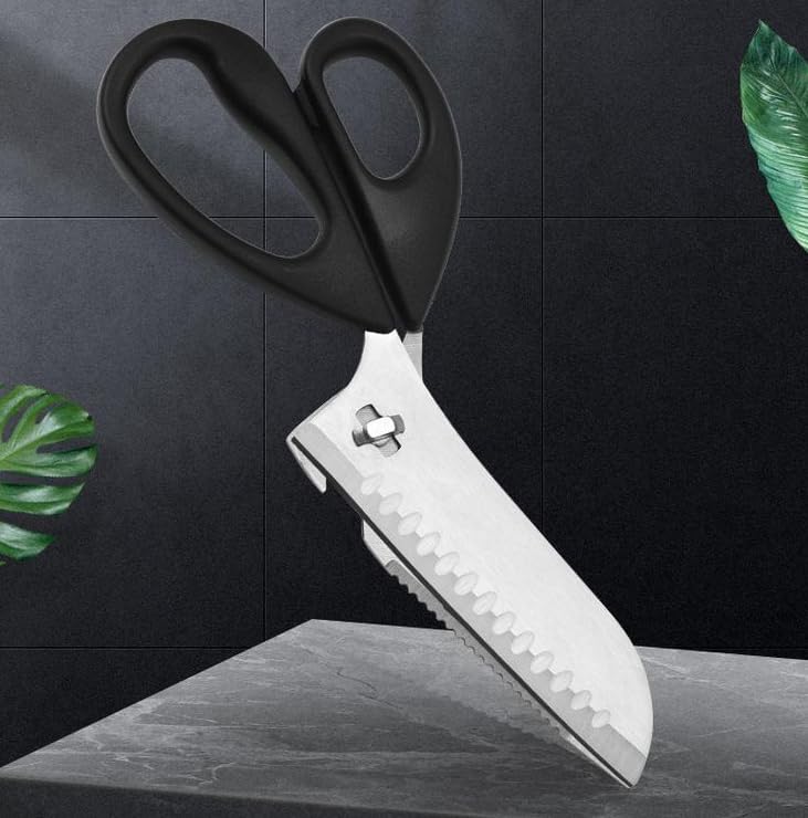 Dollar 5 in 1 Smart Kitchen Scissors, Stainless Steel Blades, Black Handle, Multi Use for Cutting Meat, Vegetables, Fruits, Household Tools