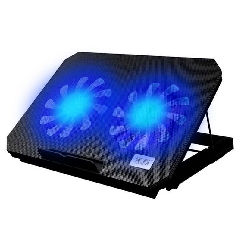Laptop Cooling Pad with 2 Big Silent Fans, 5 Adjusted Height Cooler Base Stand, Built-in LED Lights & USB Hubs, Compatible Up to 15.6" Notebook Computer