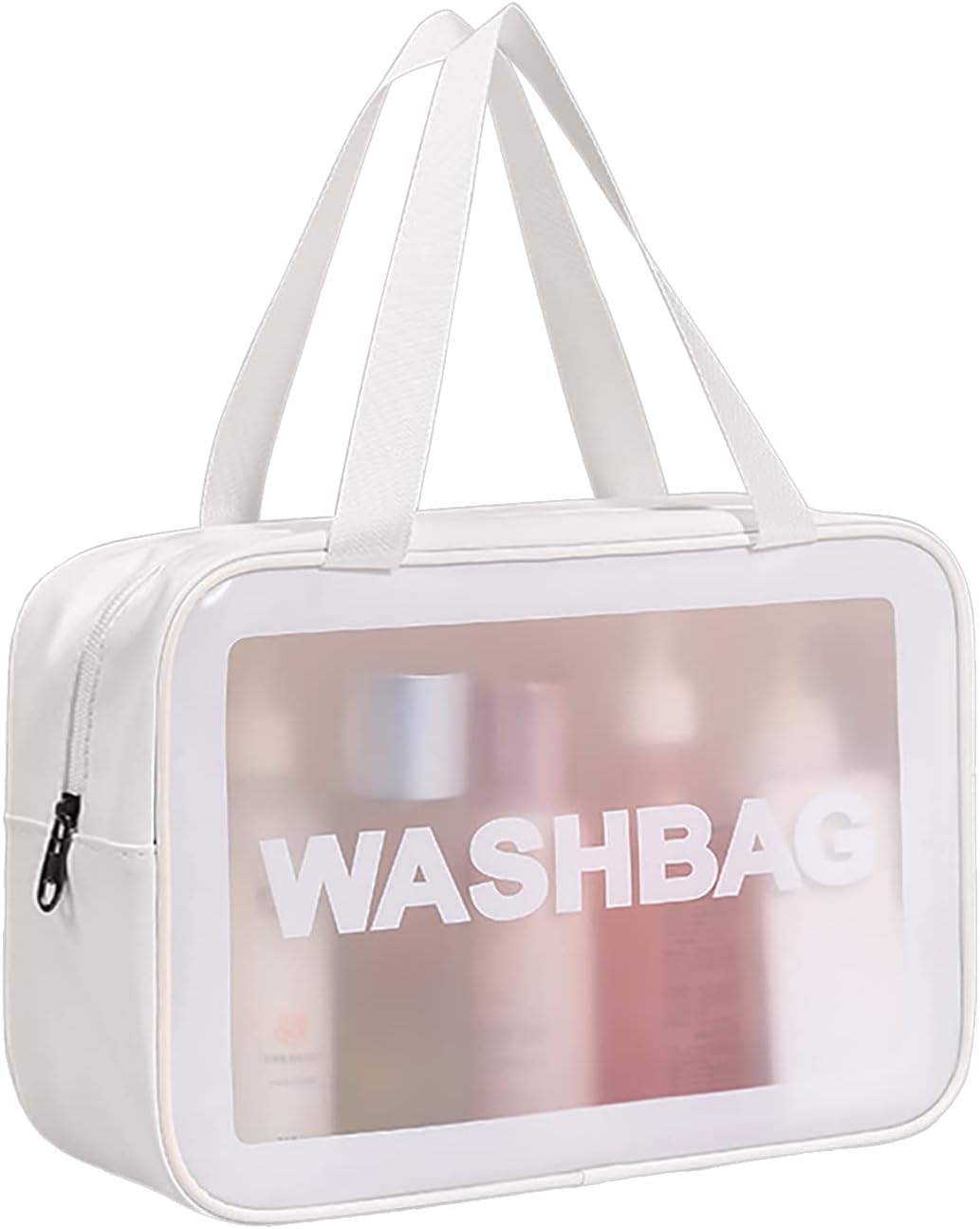 Wayfare Clear Toiletry Bag, Waterproof Travel Washbags with Zipper (White)