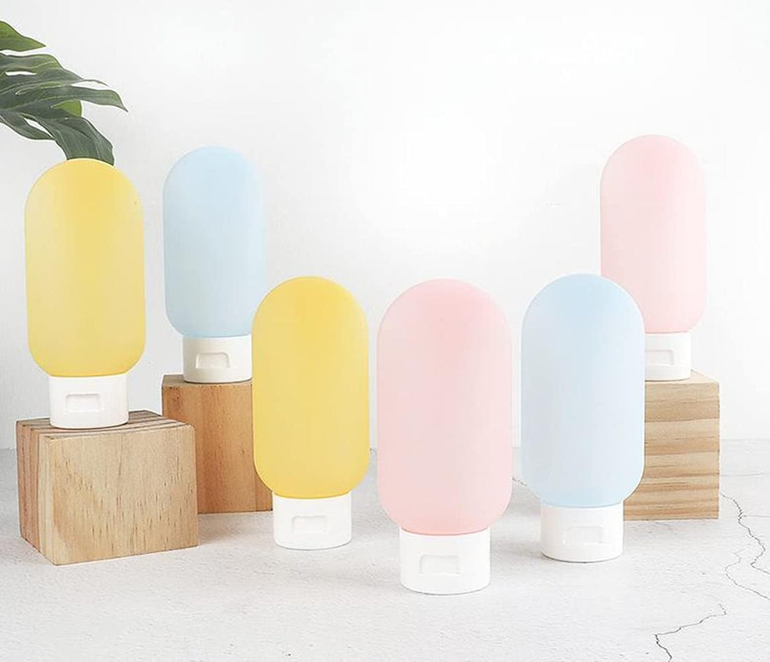 Travel Bottles Set of 3 60ml Plastic Squeeze Bottles for Cosmetics, Shampoo, Conditioner with Storage Bag (Multicolor)