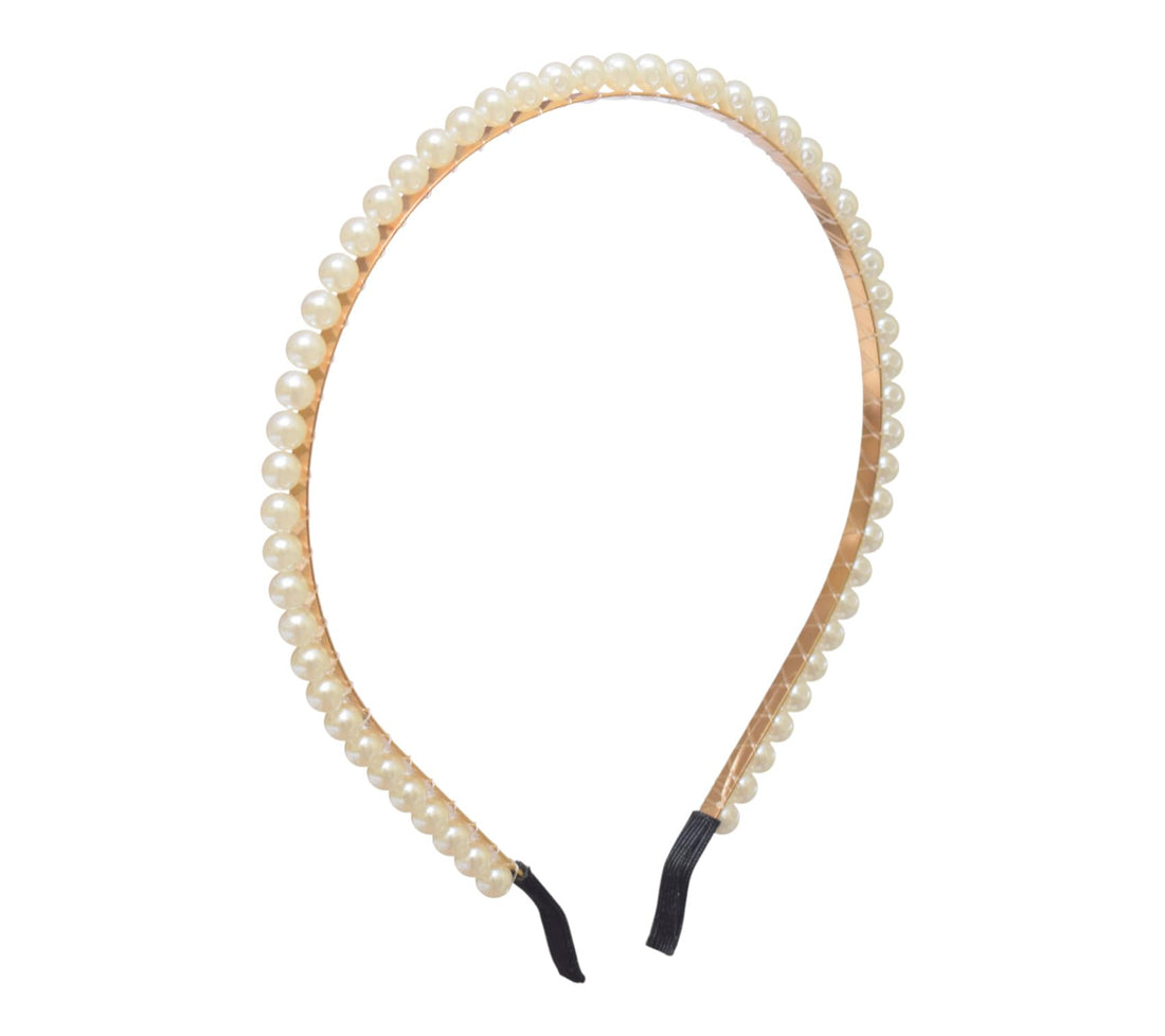Daphne Girls' Satin Bow Hairband With Beads - White