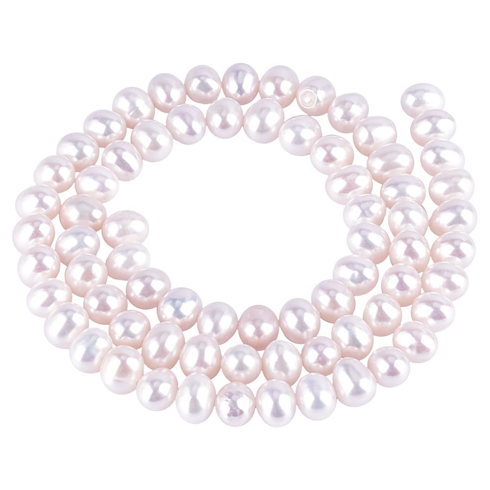 NBEADS 1 Strand Natural Cultured Freshwater Pearl Beads, Natural Round Freshwater Pearl Beads for DIY Crafts Making Jewelry Bracelets Necklaces Earrings, Beige, Beige - Round 5~6mm