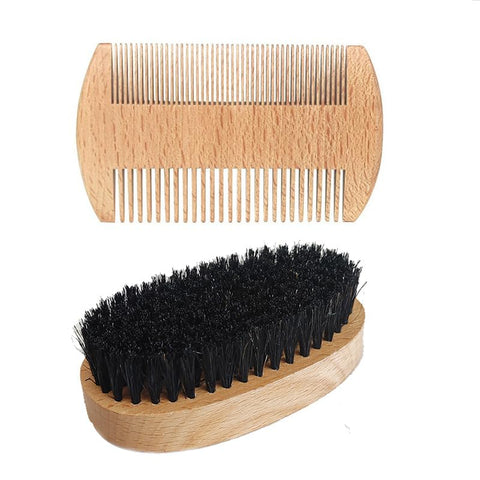 Bukela 2 Pcs Beard Brush and Comb Set for Men - Wooden Hair and Moustache Grooming Kit for Combing, Removing Debris, and Massaging Face