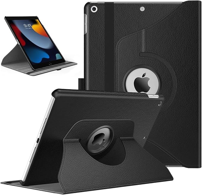 Fekra New iPad 9th Gen 2021 Case, iPad 8th Generation 2020 Case, iPad 7th Gen 10.2 Inch 2019, Swivels 360 Degree Rotating Auto Wake/Sleep Wake Retina Display Tablet (Black, IPad 10.2)