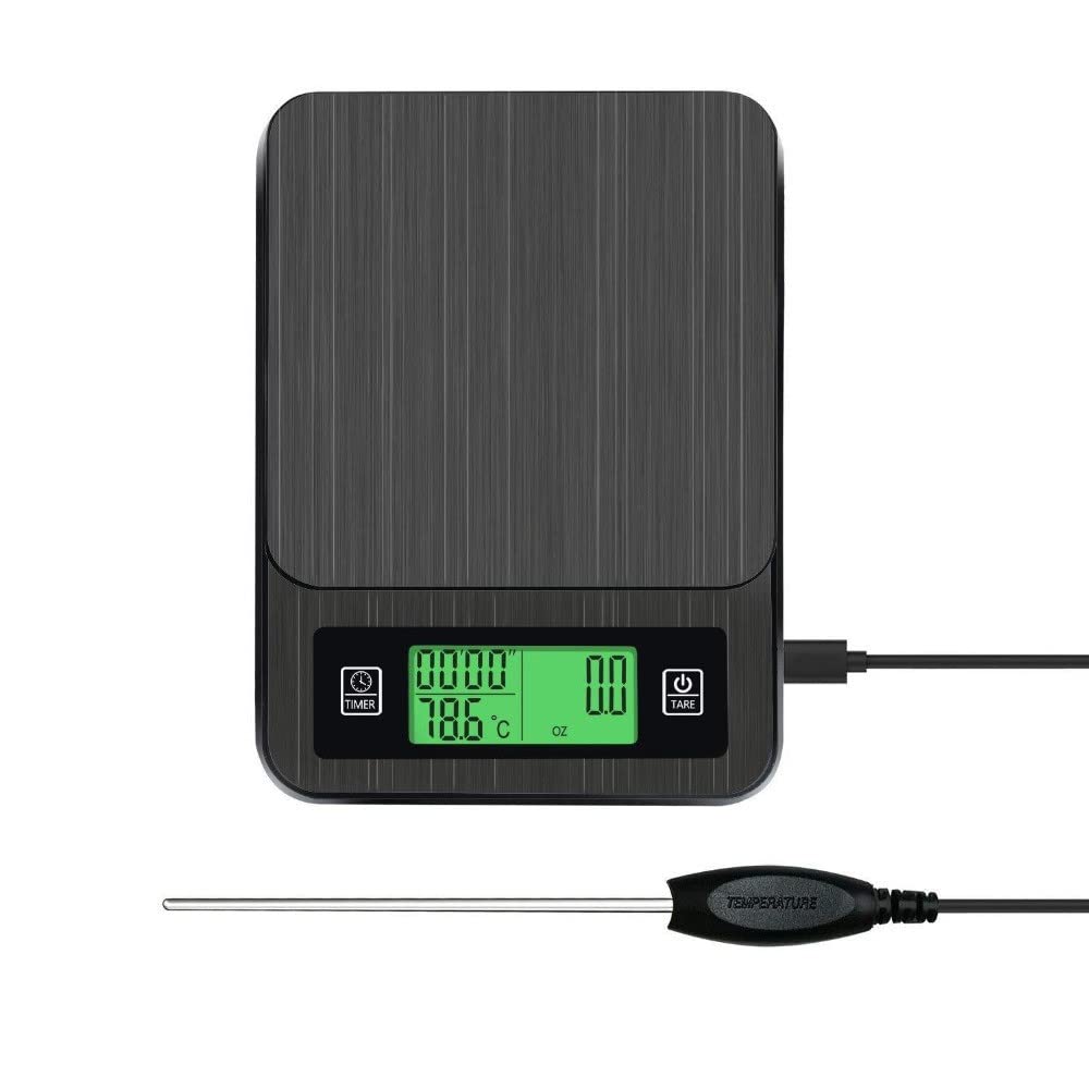 Arabest Coffee Scale - Electronic Scale with Thermometer, 3kg/0.1g High Precision Strain Gauge Sensor System, Suitable for Coffee Making and Kitchen Cooking, Black.