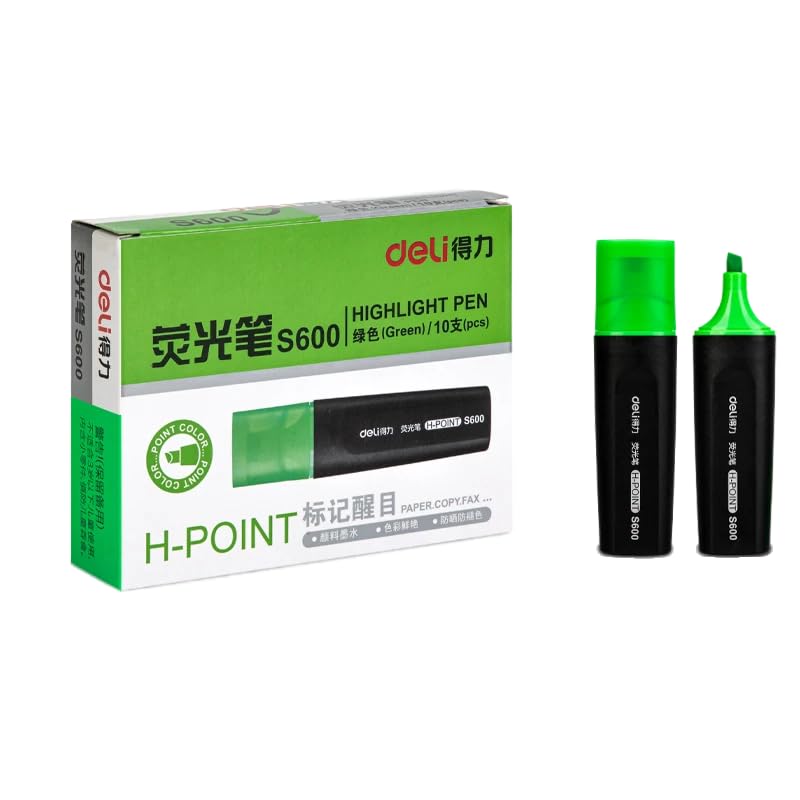 Deli S600 Chisel Tip Highlighter Marker Set 10-Pieces, Green