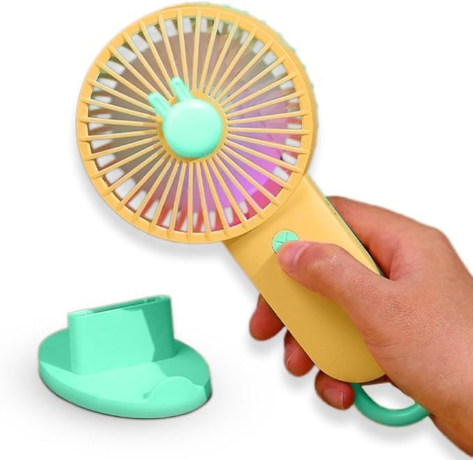 Mini Portable USB Hand Fan With Phone Stand And LED Light, USB Rechargeable Desktop And Handheld Fan, Compact Travel Cooling Fan With 2 Speed, SQ 2200 (Yellow)