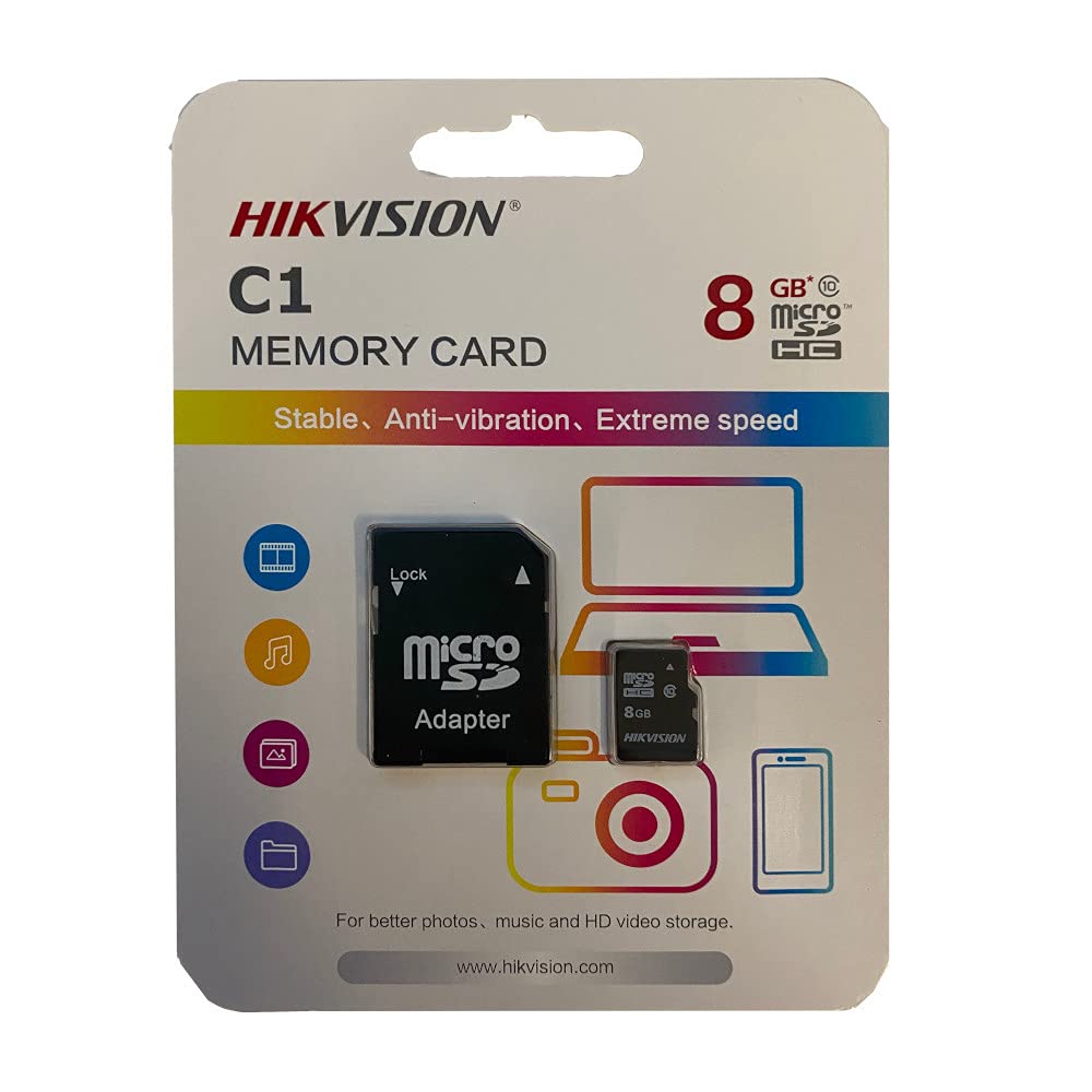 HIKVISION M-SD 8G Micro SDHC Memory Card - C1 Series with Adapter 23MB/s 10MB/s Class 10