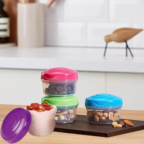 Set Of 4 Snack Food Storage Containers To Go Sauce And Mini Bites Containers BPA Free Nesting Snack Pots For Lunch Boxes School Gym Trips Club And Work Random Colors Portable Reusable Storage Jars