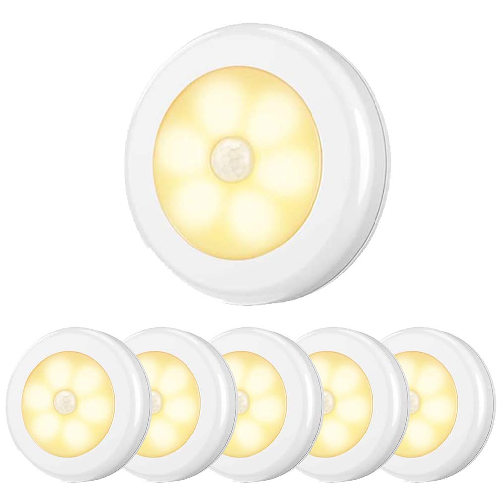Gluckluz Motion Sensor Light LED Closet Light Night Lighting Battery Operated Stair Lights Safe Cordless Lamp for Home Bathroom Bedroom Kitchen Hallway (Warm, 6 Packs)