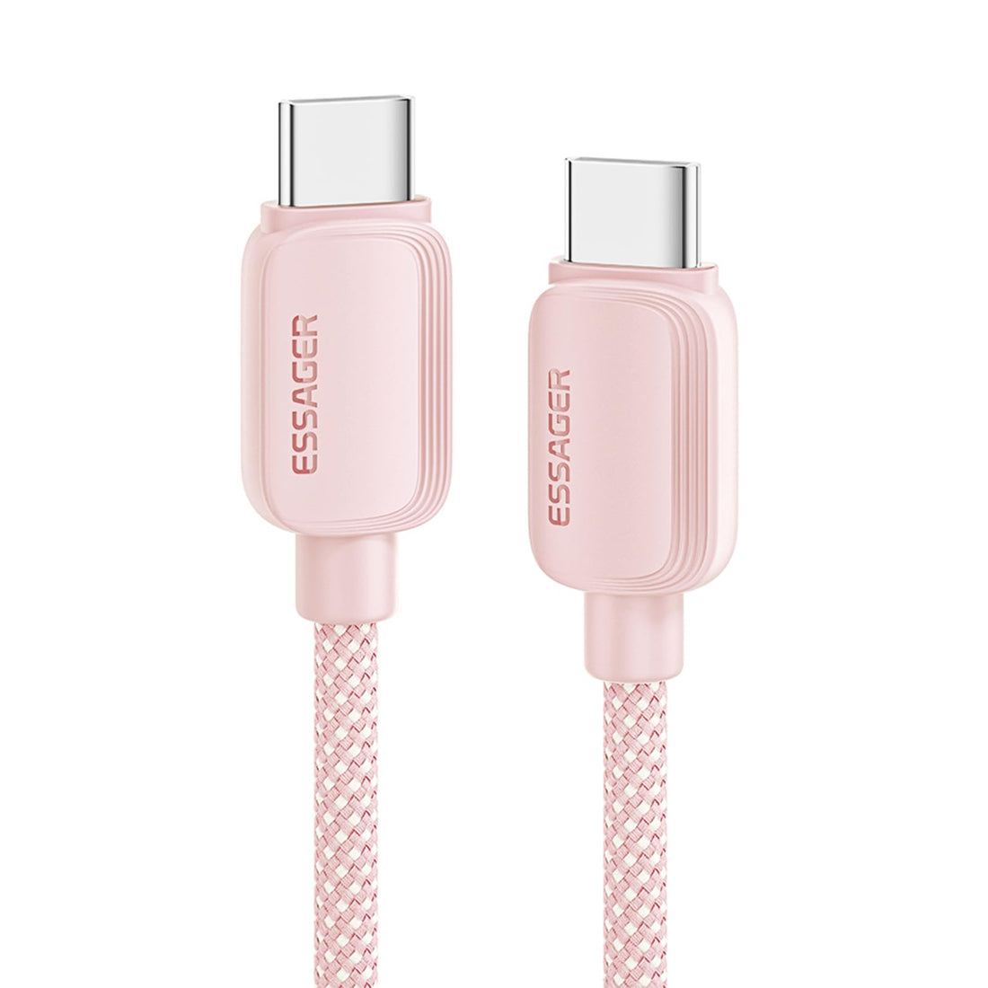 Essager 04 5A 100W USB-C Fast Charging Cable – Type C to Type C – PD3.0/QC3.0 – Nylon Braided – for iPhone, Samsung, Huawei, Xiaomi, Redme, MacBooks, Matebooks and laptops (Pink, 1 Meter)