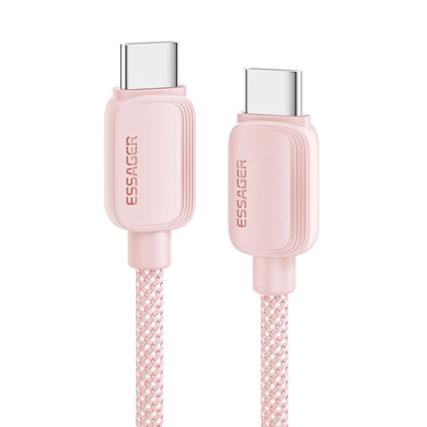 Essager 04 5A 100W USB-C Fast Charging Cable – Type C to Type C – PD3.0/QC3.0 – Nylon Braided – for iPhone, Samsung, Huawei, Xiaomi, Redme, MacBooks, Matebooks and laptops (Pink, 1 Meter)