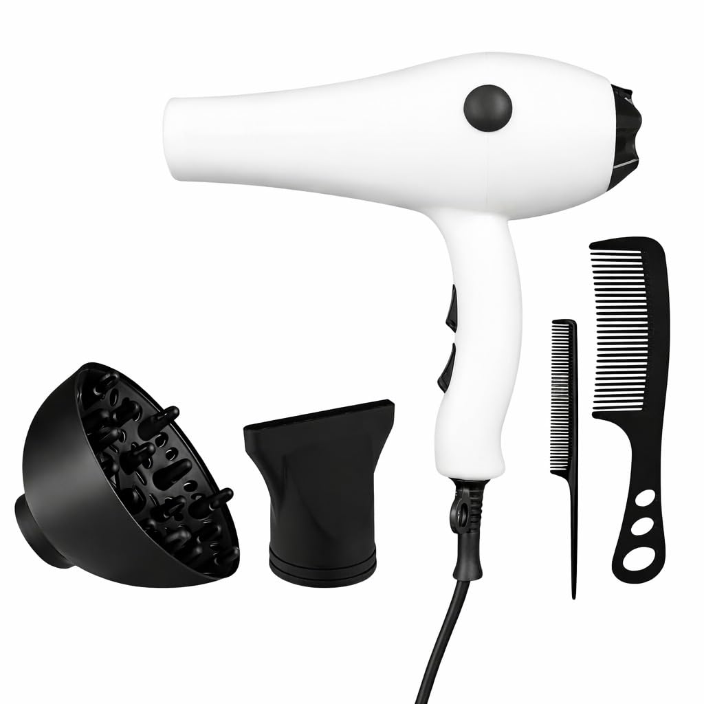 Hair Dryer, Quiet Design, Customizable Settings, Fast Drying, 5000W, PT-V4, White