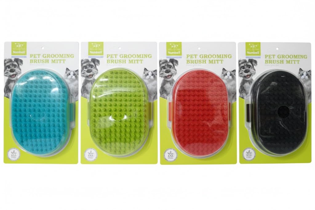 Nunbell Soft Silicone Pet Shower Brush, Gentle Cleaning and Massage Grooming Mitt (Green)
