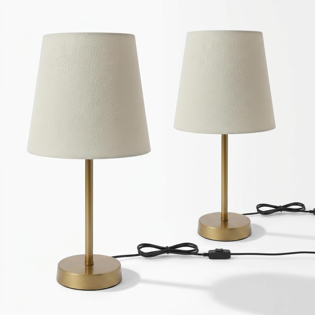 Oops 2-Piece Table and Floor Lamp Set with Fabric Shade, Gold and Beige, Classic Design, Soft Ambient Light, Decorative Home Décor Lighting