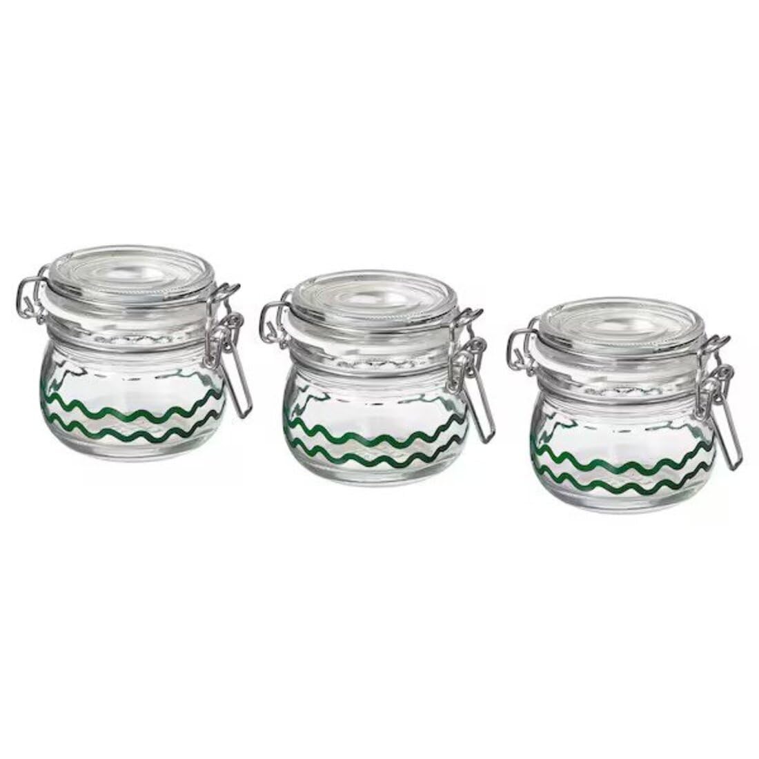 Digital Shoppy KORKEN Jar with lid, clear glass/patterned green, 13 cl (4 oz)