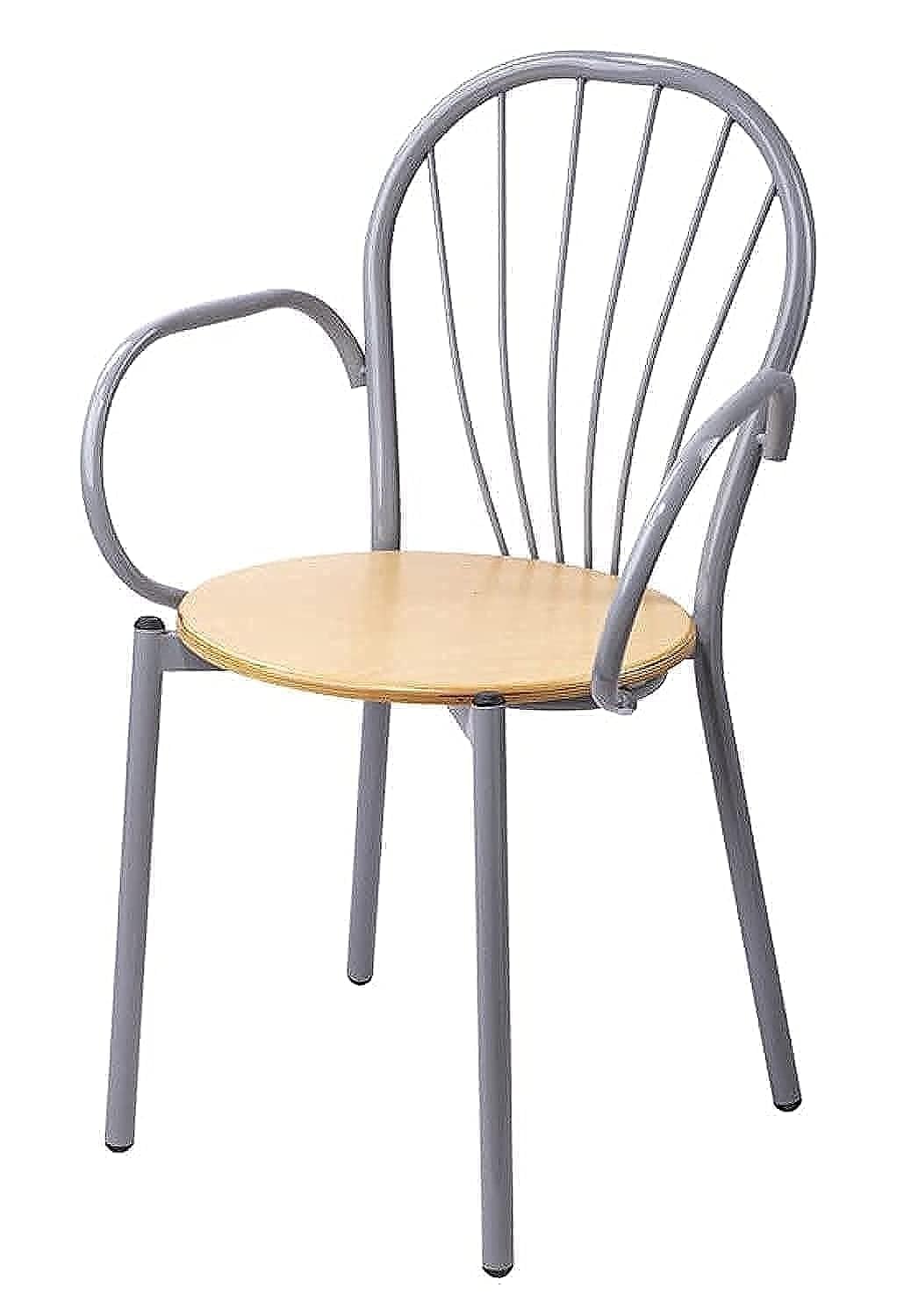 Lora Cafe Wood Base Chair Silver with Hand Rest CH 19 - CAFÉ with Arms Silver