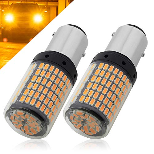 14.8Watts 9-30V Super Bright 1157 BAY15D 2357 2057 LED Bulbs Amber/Yellow 144-SMD 3014 Chips For Car RV Reverse Lights Turn Signal Lights.2-Pack.