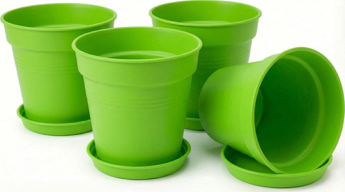 Round Planter Pot Set with Water Collection Dish - 19cm (Dark Green)