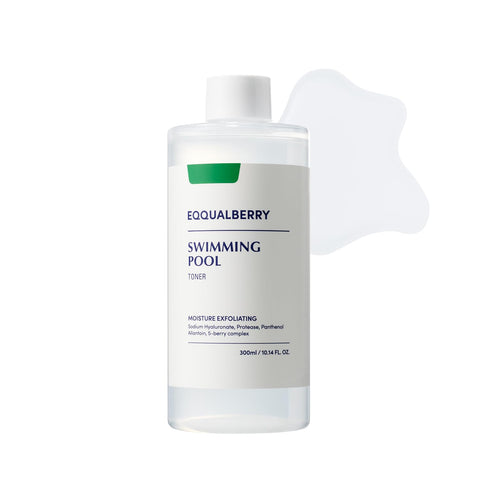 EQQUALBERRY Swimming Pool Face Toner 300ml - Gentle Daily Exfoliating and Moisturising Facial Wash with Natural Enzymes and Hyaluronic Acid, Alcohol-Free, Low pH for Sensitive Skin